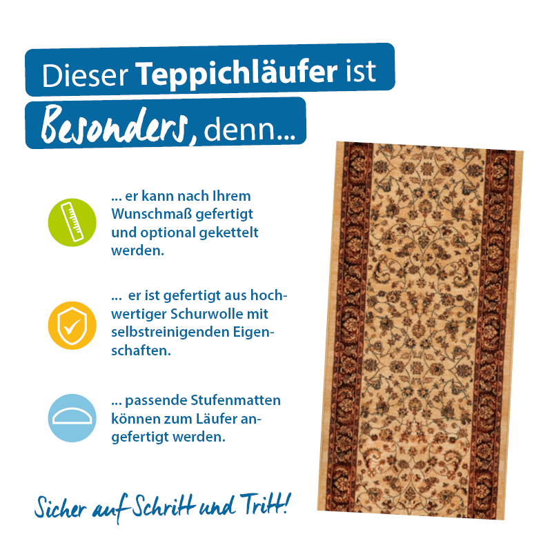 Teppichläufer Kashqai Meterware hochwertiger Wollvelours klassisches Design