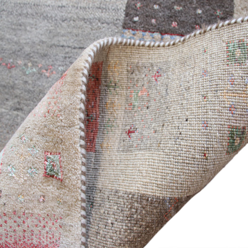 Original Handgeknüpfter Teppich aus Indien Lori LR08 beige Patchwork Muster aus Schurwolle