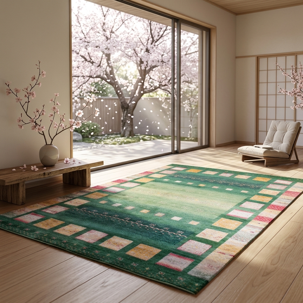 Handgeknüpfter Teppich aus Indien Lori MC10-S grün Patchwork Muster aus Schurwolle 358 x 247 cm